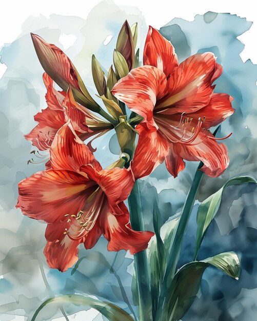 La acuarela de la flor de la amaryllis