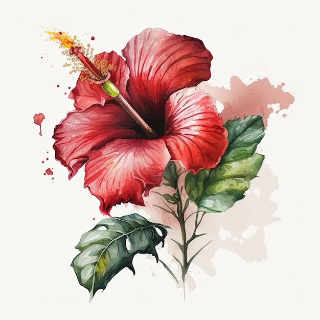 Acuarela de flor de hibisco rojo Ilustración AI GenerativexA