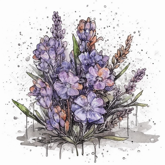 Acuarela de flor de lavanda