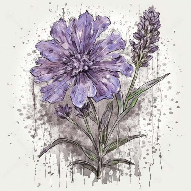 Acuarela de flor de lavanda