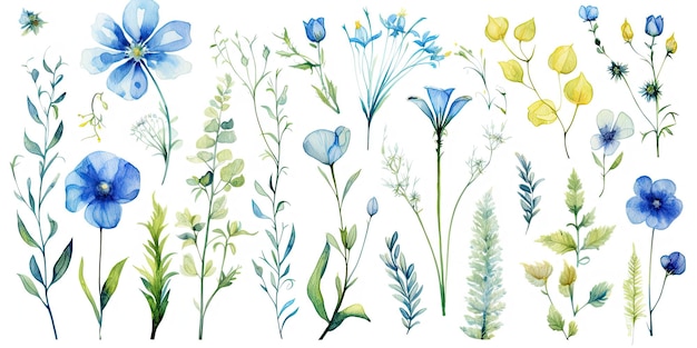 Acuarela Floral Ilustración Resumen Rama De Flores Clip Art Composición Botánica Conjunto De Verde