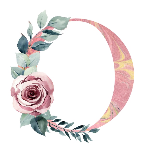 Acuarela floral letra O con rosa