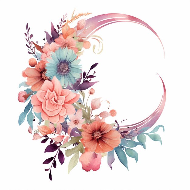 Acuarela floral de la luna de Boho Clipart