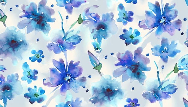 Acuarela floral de patrones sin fisuras con flores lilas rosas borrosas