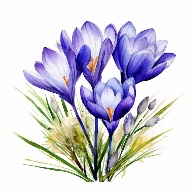 Acuarela Flores de Crocus Ilustración vectorial detallada de la naturaleza muerta