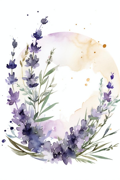 Acuarela de flores de lavanda sobre un fondo blanco.