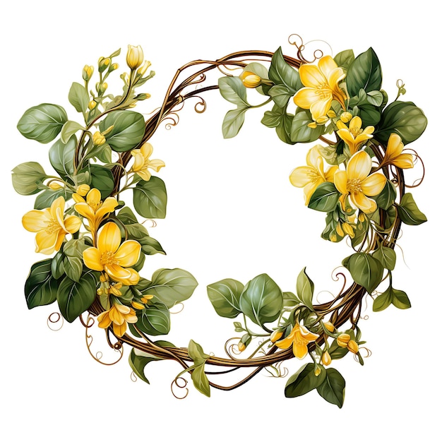 Acuarela de flores de madreselva amarillo dorado renacentista Fair Ivy y R en blanco BG Clipsart