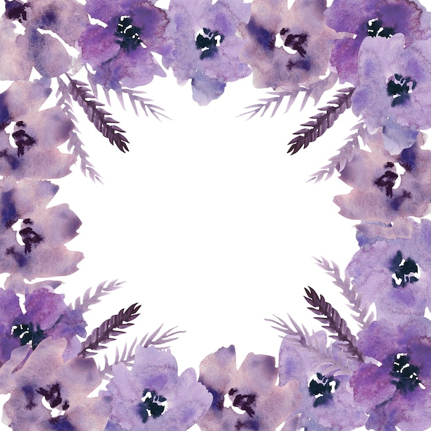 Acuarela flores púrpuras clipart Floral clip art Ilustración hecha a mano para tarjetas de felicitación papel tapiz papelería tela tarjeta de boda Marco de flores