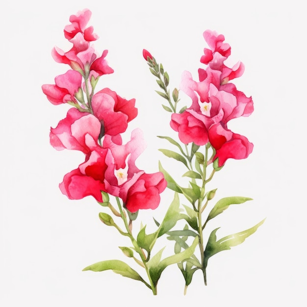 Acuarela de flores rosadas estilo Prairiecore Snapdragon Clipart