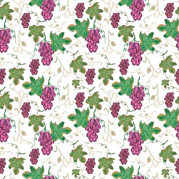 Acuarela fruta de patrones sin fisuras uvas dibujadas a mano papel de repetición papel de álbum de recortes de alimentos ecológicos