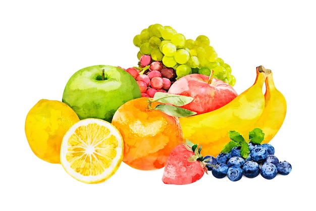 Acuarela de frutas pegatina png estética naturaleza muerta en fondo transparente