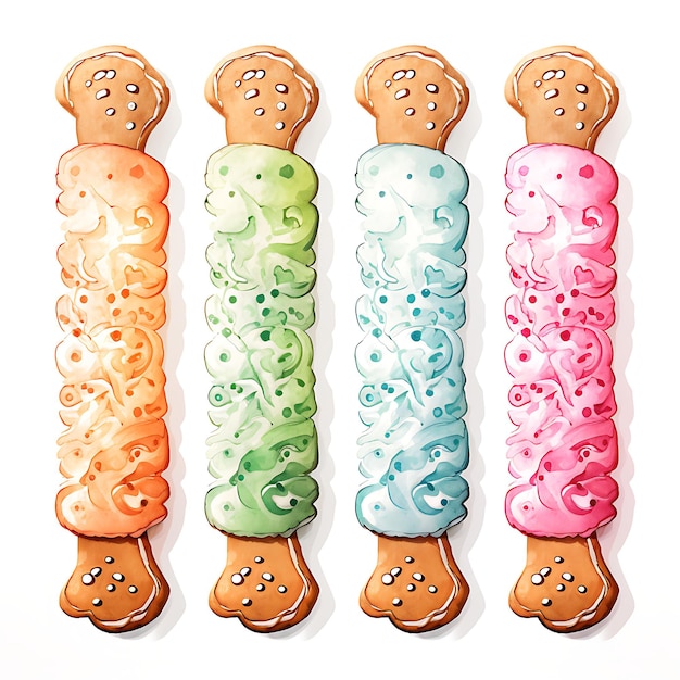 Acuarela de galletas de jengibre rodillo glaseado tonos pastel azucarados W Set Collection Art Fes