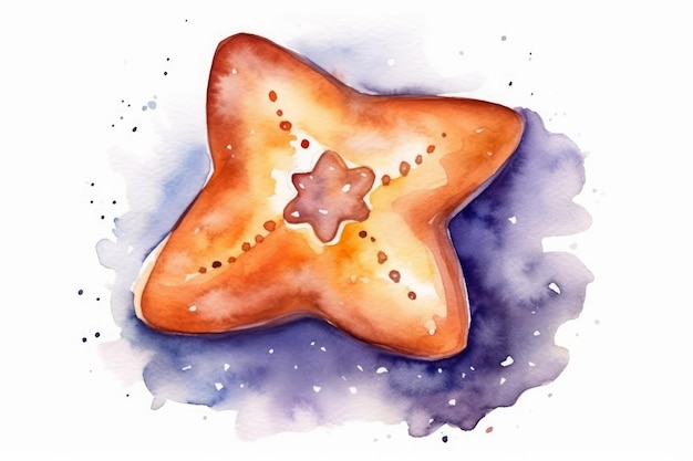 Acuarela Gingerbread Star Cookie estilo de dibujos animados único sobre fondo blanco generado por AI