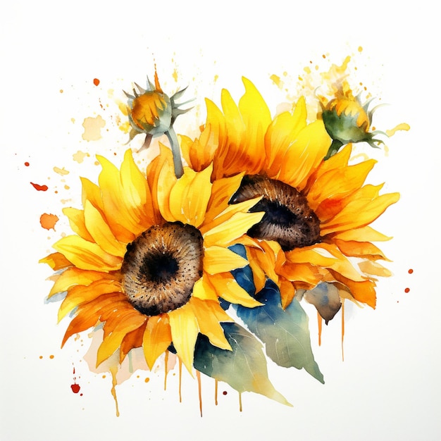 acuarela de girasol fondo blanco ilustración de flores florales