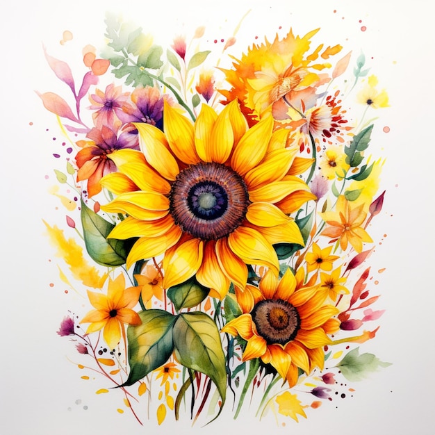 acuarela de girasol fondo blanco ilustración de flores florales