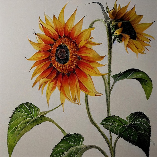 Acuarela de un girasol plantas y flores dibujar a mano acuarela