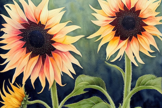 Acuarela de un girasol plantas y flores dibujar a mano acuarela