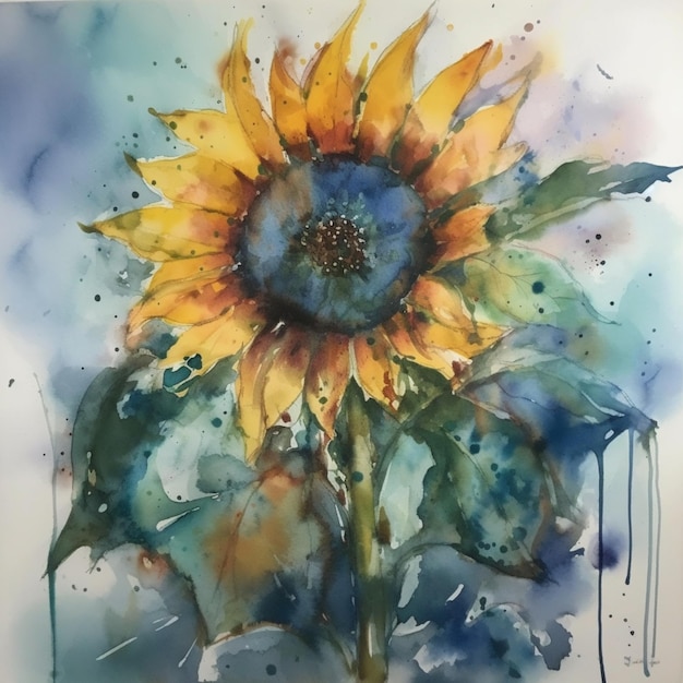 Acuarela de un girasol