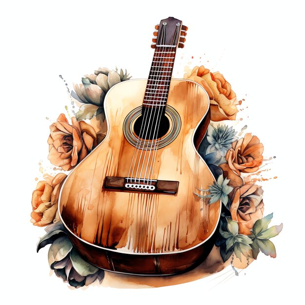 acuarela guitarra occidental salvaje oeste vaquero desierto ilustración clipart