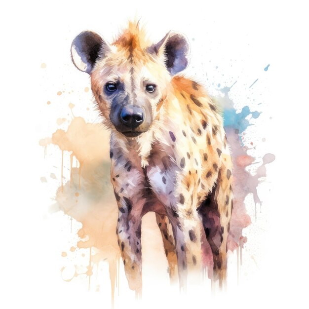Acuarela de hiena con fondo blanco.