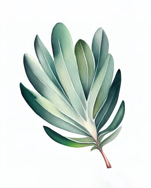 Acuarela de hoja de protea aislada sobre fondo blanco