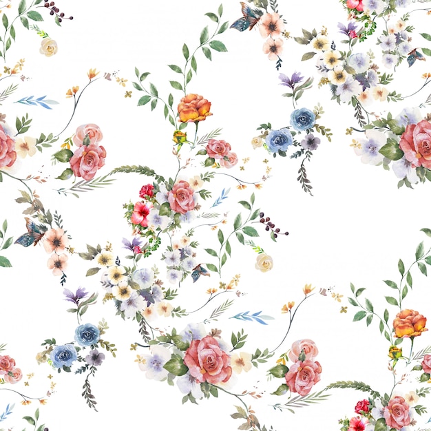 Acuarela de hojas y flores, de patrones sin fisuras