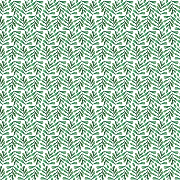 Acuarela de hojas verdes dibujadas a mano con patrón sin costuras Ilustración de elementos vegetales naturales aislados en fondo blanco Se puede utilizar para fondos textiles de tela