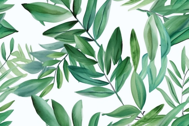 Acuarela hojas verdes de patrones sin fisuras Ai generativo