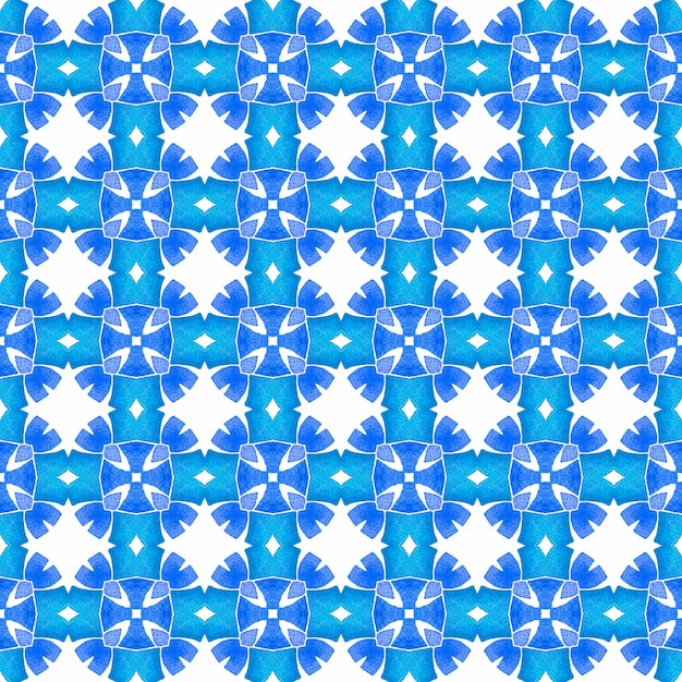 Acuarela Ikat con bordado de azulejos repetidos Azul fino