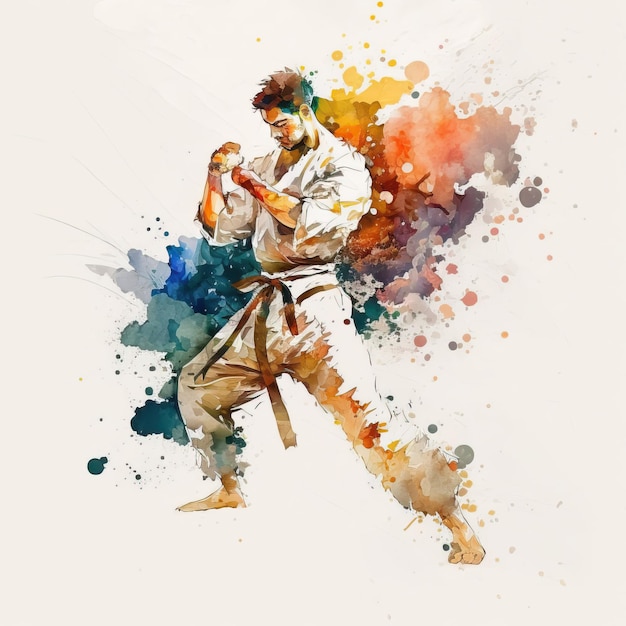 Acuarela Ilustración Digital Creativa Colores Karate