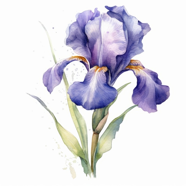 Acuarela Iris Clipart hermoso diseño de flores púrpuras en blanco oscuro y índigo claro