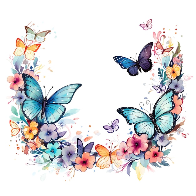 Acuarela del Jardín de Mariposas Marco de la Hora de la Tierra en forma de jardín con diseño de camiseta Clipart