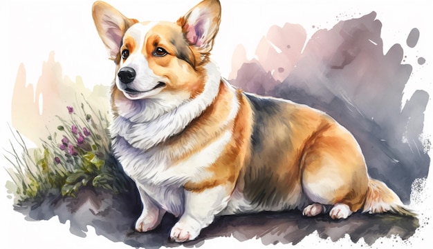 Acuarela linda Welsh Welsh Corgi AI generativa