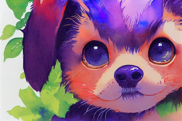 Acuarela de un lindo cachorro animal mano dibujar acuarela