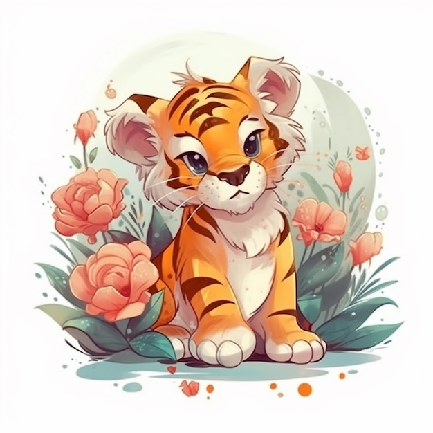 Acuarela de lindo Chibi Tiger