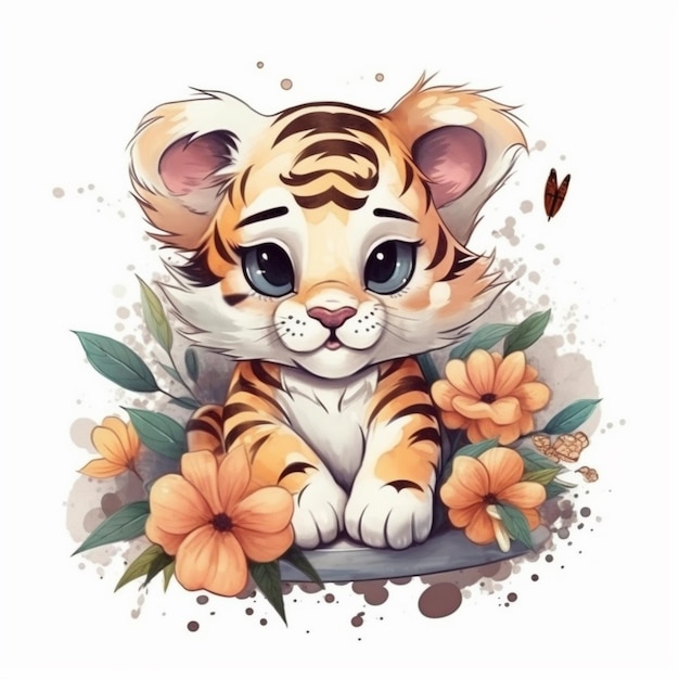 Acuarela de lindo Chibi Tiger