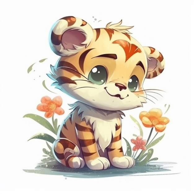 Acuarela de lindo Chibi Tiger