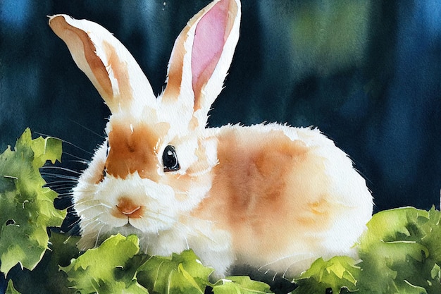 Acuarela de un lindo conejo animal mano dibujar acuarela