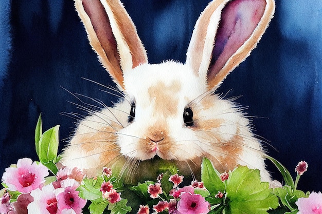 Acuarela de un lindo conejo animal mano dibujar acuarela