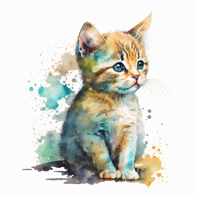 Acuarela Lindo Gatito Gato Animal Mascota Ilustración Creativa