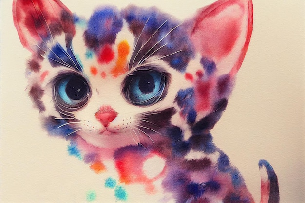 Acuarela de un lindo gato animal mano dibujar acuarela