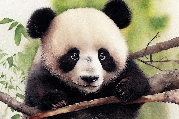 Acuarela de un lindo oso panda animal mano dibujar acuarela