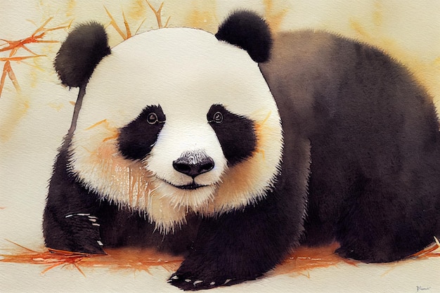 Acuarela de un lindo oso panda animal mano dibujar acuarela