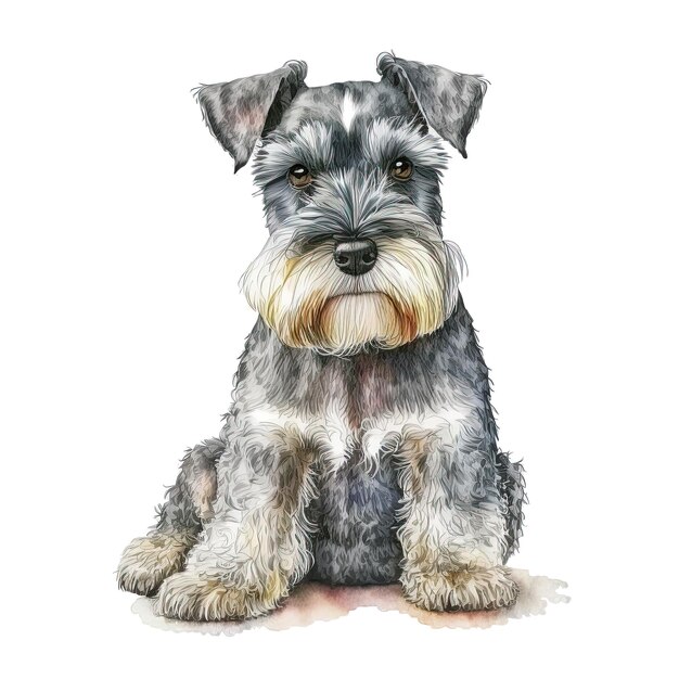 Acuarela lindo Schnauzer clipart fondo blanco