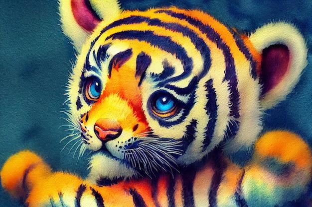 Acuarela de un lindo tigre animal mano dibujar acuarela