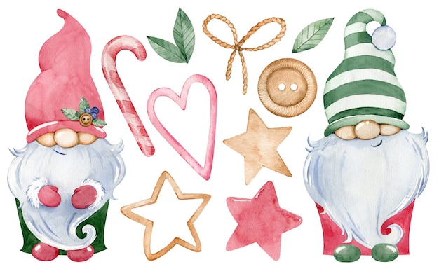 Acuarela lindos gnomos navideños