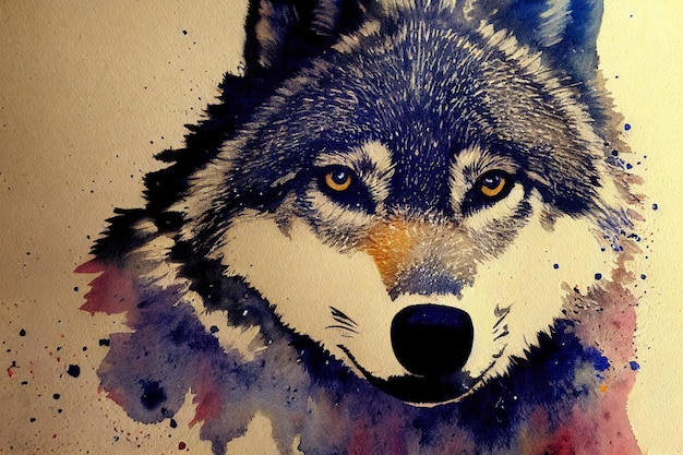 Acuarela de un lobo animal mano dibujar acuarela