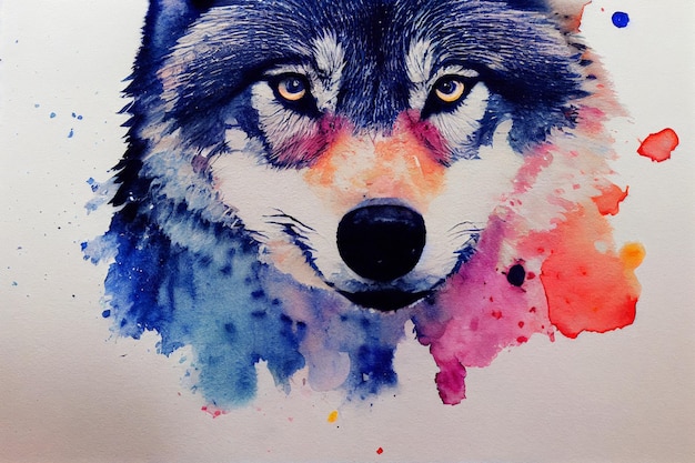 Acuarela de un lobo animal mano dibujar acuarela