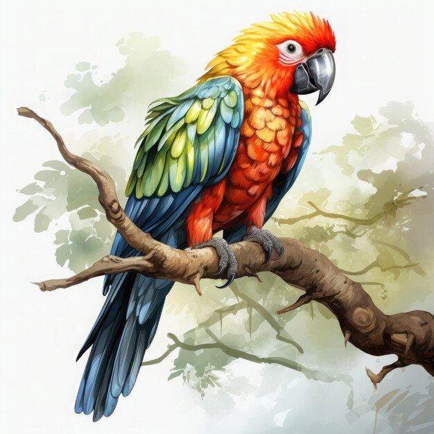 Acuarela loro de fondo blanco Clipart Generativo Ai