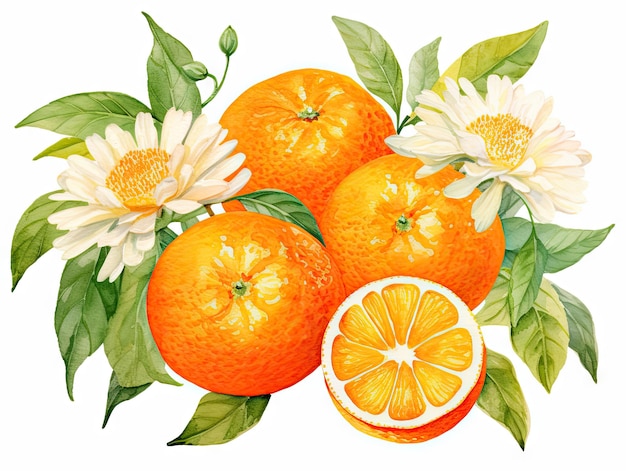 Acuarela mandarina aislada acuarela tangerina fruta acuarela creativa naranja en blanco